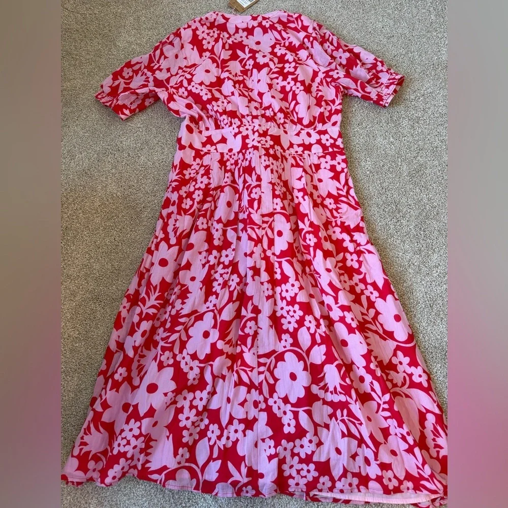 NWT Boden Elsa Crinkle Midi Tea Dress in Flame Scarlet, Tulip Garden US 12R - Picture 6 of 6